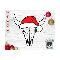 cow skull santa hat svg file, skull with hat svg, christmas svg file, bull skull svg file, christmas cut file, christmas