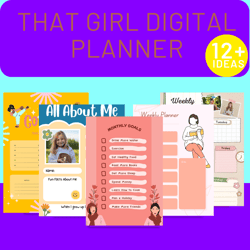 Self Care Digital Planner 2024,2023, Hyperlinked, That Girl Digital Planner, Digital Stickers,Notion planner template
