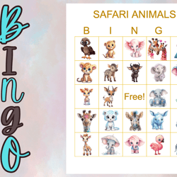 Safari Animals Bingo Printable,Bingo 100 cards,5x5,party bingo, Pdf
