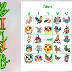 Birds Bingo Printable,Bingo 100 cards,5x5,party bingo, Pdf