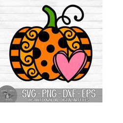 pumpkin - instant digital download - svg, png, dxf, and eps files included! halloween, fall, autumn, heart, stripes, pol