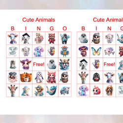 Cute Animals Bingo Printable,Bingo 100 cards,5x5,party bingo, Pdf