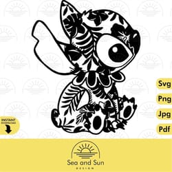 floral stitch disneyland vector clip art files, lilo and stitch, icon, ears, digital, download, tshirt, cut file, svg, i