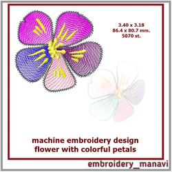 Machine embroidery design flower with colorful petals