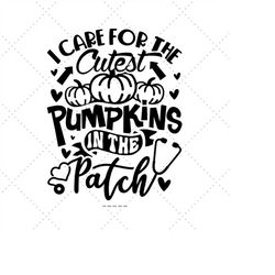 i care for the cutest pumpkins in the patch, fall nurse svg, cutest pumpkins, nurse halloween gift, rn svg