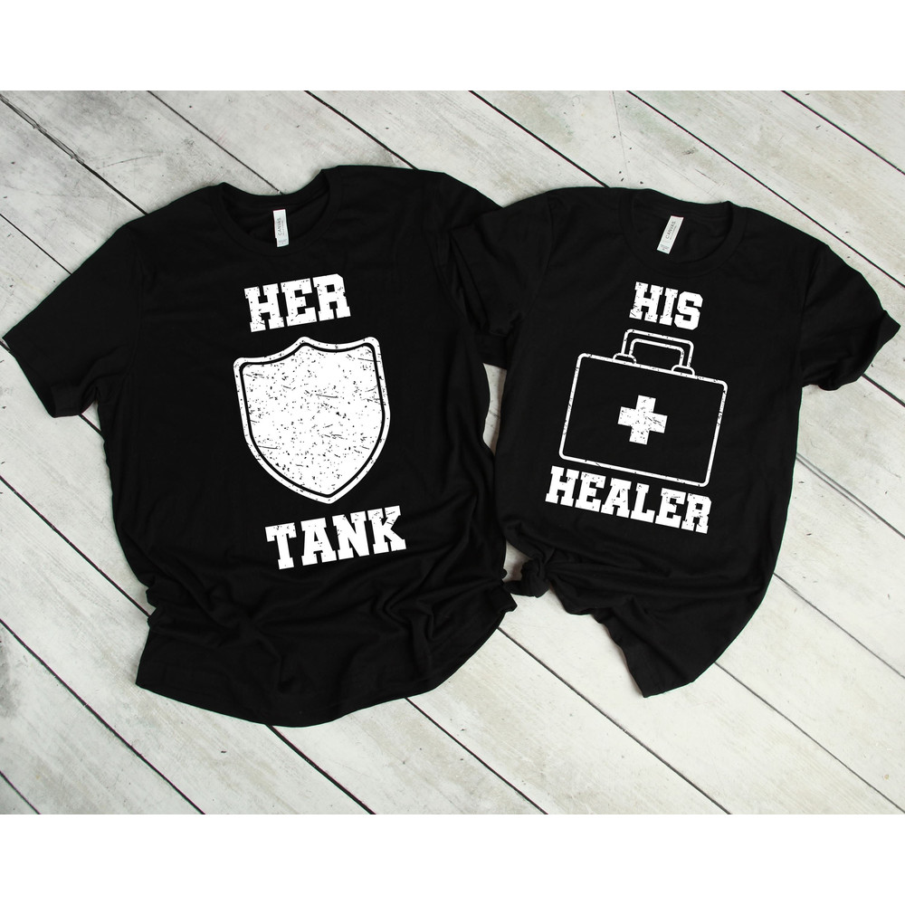 Her Tank His Healer Shirt, Couple Shirt, Gamer Couple Shirts, Funny Couples Shirts, Matching Shirts, Couple Gamer Gifts-2.jpg