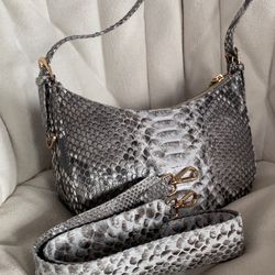 grey bag python leather crossbody snakeskin handmade