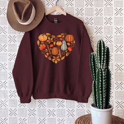 cute fall heart sweater, autumn women sweatshirt, fall vibes sweatshirt, thanksgiving hoodie