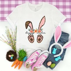 floral easter bunny, leopard easter shirt, happy easter tshirt, easter women tee, easter family, custom easter shirt, ea