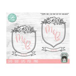 monogram frame svg file, wedding monogram svg, flower monogram frame, floral, wedding crest svg, monogram frame cut file