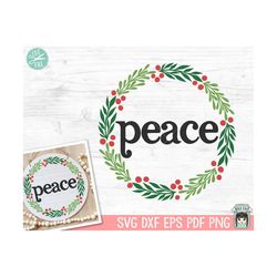 christmas svg, peace svg, christmas round sign svg, winter sign svg, round christmas sign svg, laurel leaves svg, christ