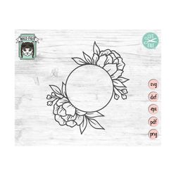 flower monogram frame svg file, floral monogram frame, round monogram frame, flower wreath svg, floral frame svg file, m