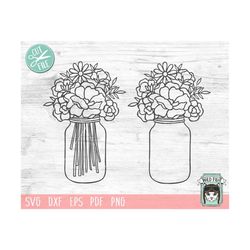 mason jar svg file, mason jar cut file, mason jar with flowers svg, floral mason jar vector, mason jar monogram frame sv
