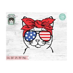 july 4th cat svg, fourth of july cat svg file, cat glasses svg, july 4th cut file, cat bandana, usa, july 4th animals s