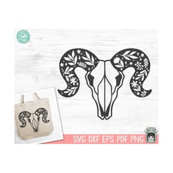 ram skull leaves svg, animal skull svg, ram skull png, ram skull clipart, southwest svg, boho svg, longhorn svg, bohemia