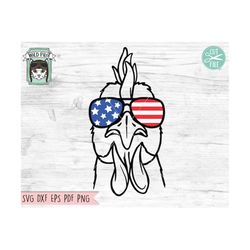 july 4th chicken svg,  fourth of july chicken svg file, chicken glasses svg, chicken cut file, funny chicken svg, july 4