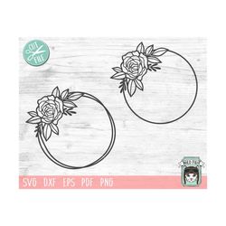 flower frame svg, round flower frame svg, floral frame cut file, offset wreath svg, flower monogram frame, floral weddin