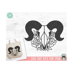ram skull flowers svg, ram skull floral svg, ram skull png, ram skull clipart, southwest svg, boho svg, longhorn svg, bo