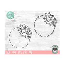 flower frame svg, round flower frame svg, sunflower frame svg, sunflower wreath svg, offset flower wreath svg, flower mo