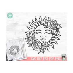 sun svg, summer svg, beach svg, sunshine svg, sun png, floral sun svg, sun flowers svg, sun face with flowers svg, flora