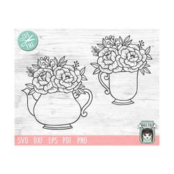 teapot svg, teacup svg, tea pot flowers svg, tea cup flowers, tea svg file, teapot floral svg, tea cup floral, coffee cu