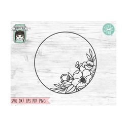 flower frame svg, wreath svg file, flower wreath svg, round frame svg, flower monogram frame, wreath cut file, round nam