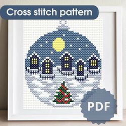 Small cross stitch pattern / Christmas ball - Winter houses / Cross stitch pattern PDF / Cross stitch chart / Gift idea