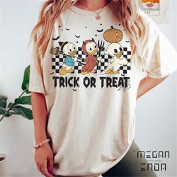 vintage huey dewey louie halloween shirt, disney halloween comfort colors shirt, trick or treat shirt, halloween shirt,