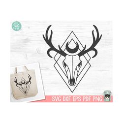 Deer Skull SVG Cut File, Mystical svg, Crescent Moon svg, Deer Skull png, Southwest SVG, Boho svg, Bohemian svg, Diamond