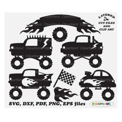 INSTANT Download. Monster truck silhouette svg cut file and clip art. Commercial license is included up to 500 uses! Mt_