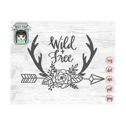 deer antlers svg, deer antlers flowers svg file, arrow svg file, wild and free svg file, floral deer antlers clipart, cu
