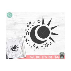 sun svg cut file, moon svg cut file, mystical svg, sun clipart, sun png, crescent moon svg, moon png, sun vector, moon c