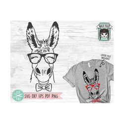 donkey svg file, donkey with glasses bowtie svg, donkey cut file, animal face, cute donkey face svg, eyeglasses, farm an