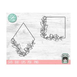 floral frame svg file, monogram frame, flower border svg, square flower frame, diamond flower frame, flower frame cut fi