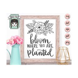 bloom where you are planted svg, bloom where you are planted cut file, flower, floral, positive quote, religious quote,