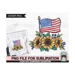 american flag sunflowers sublimation design png, july 4th sunflower png, usa sublimation download, red white blue, patri
