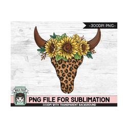 leopard cow skull sunflowers sublimation design png, leopard cow skull png file, sunflowers cow skull leopard sublimatio