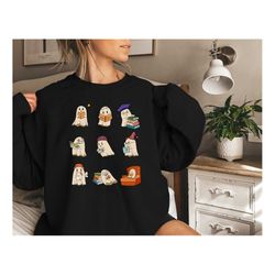 retro teacher halloween sweatshirt, teacher halloween shirt, ghost reading shirt, cute spooky teacher sweatshirt, fall t