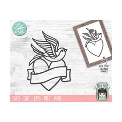 bird svg file, bird heart svg file, valentines day svg, valentine cut file, sparrow svg file, tattoo svg, ribbon banner,