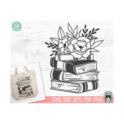 book svg, reading svg, floral book svg, book lover svg, flower book svg, librarian svg, stack of books svg, reading png,
