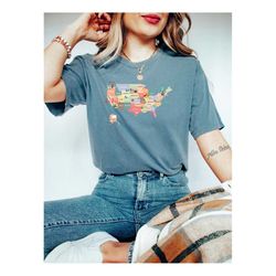 comfort colors 50 states shirt, us map travel shirt, vacation shirt, gift for usa traveler, family road trip shirts, uni
