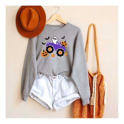 pumpkin monster truck sweatshirt, boys halloween shirt, ghost sweatshirt, funny halloween sweatshirt, monster truck swea