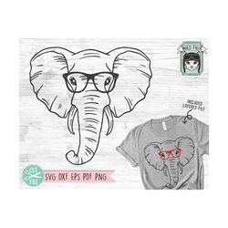 elephant svg file, elephant with glasses svg, elephant cut file, animal face, cute boy elephant svg, cute elephant face