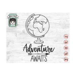 adventure awaits svg, travel svg, adventure clipart, adventure awaits cut file, globe svg, explorer clipart svg, hiking