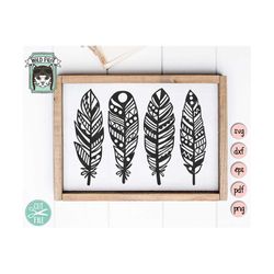 Feathers SVG file, Feather Border, Boho Feather Cut File, Feather Border svg, Bohemian svg, Tribal Feathers svg, Wild Fr