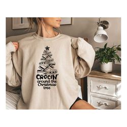 christmas sweater, crocin around the christmas tree sweatshirt, funny christmas shirt, crocs christmas tree shirt, funny