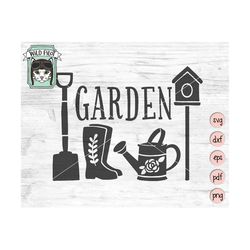 garden svg file, gardening svg, garden tools, garden sign, clip art, cut file, stencil, shovel, rain boots, watering can