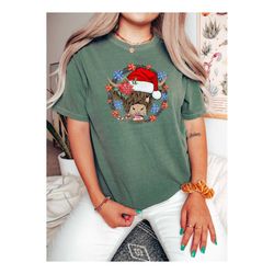 cow christmas shirt, christmas cow t-shirt, highland cow farm christmas tshirt, merry christmas heifers tee, farmer cow