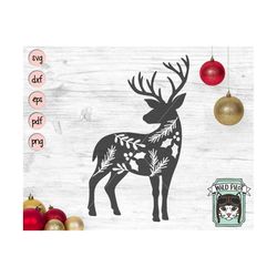 deer svg file, christmas deer svg, deer cut file, reindeer svg file, reindeer cut file, christmas cut file, holly, everg
