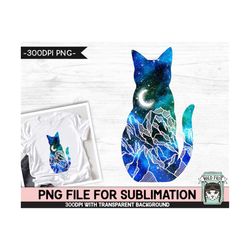 Galaxy Cat PNG SUBLIMATION design, Cat Silhouette PNG, Space png, Cat Clipart, Watercolor png, Adventure png, Mountain S